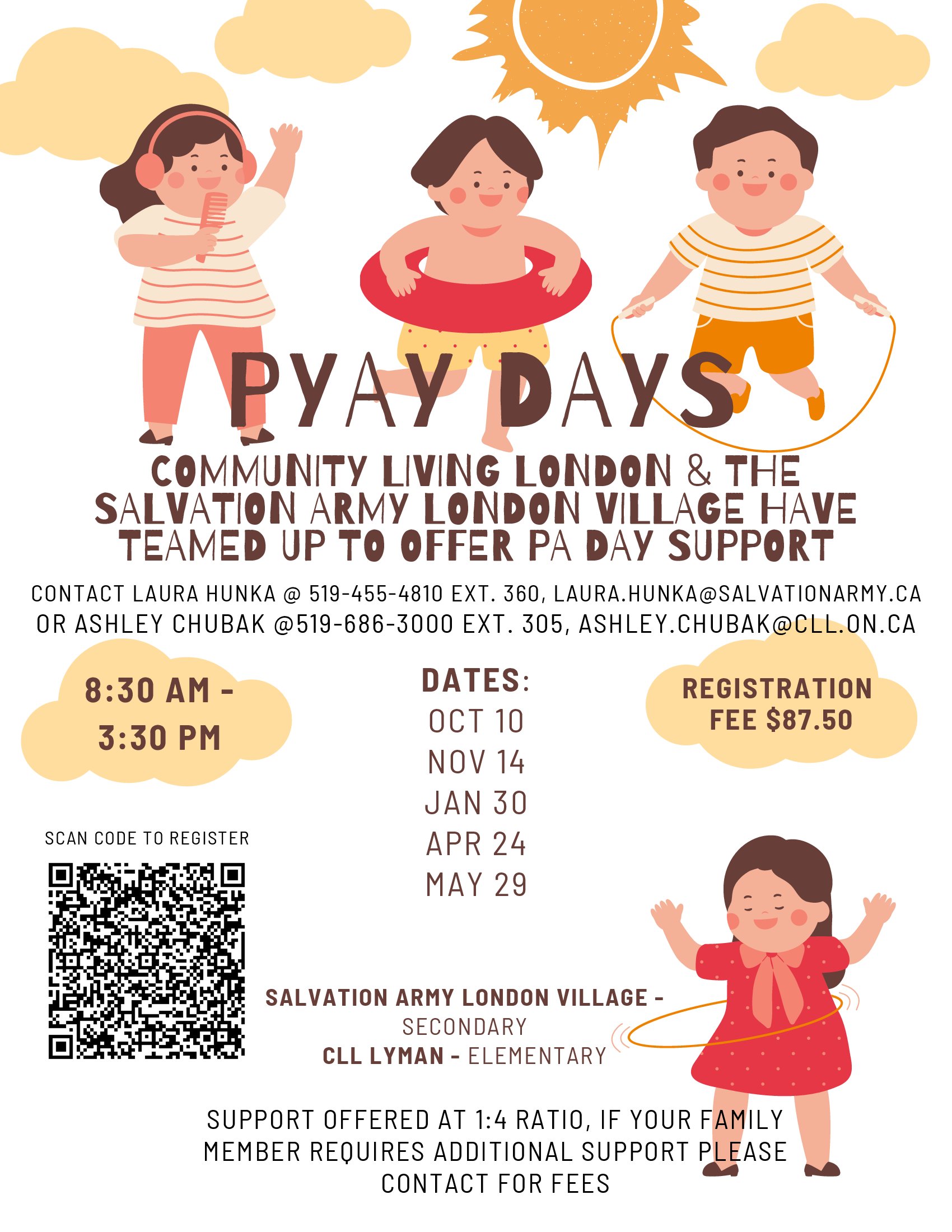 PA Day Flyer with dates and a QR code for registration